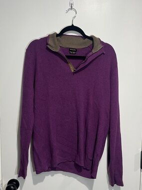 Massimo Dutti Men's Purple Cotton Cashmere 1/4 Zip Sweater Size L